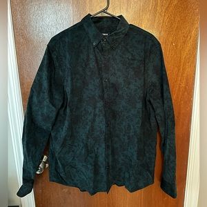 Express Green Corduroy Floral Long Sleeve Button Up Size Large Brand New